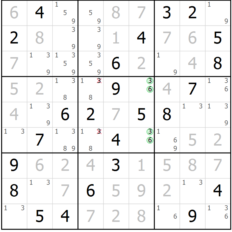 Position des candidats pour la solution de la Gr 33 page 36 du magazine de sudoku Virtuose n° 104