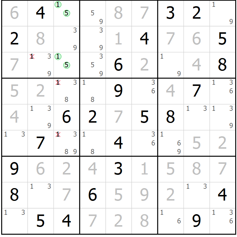 Position des candidats pour la solution de la Gr 33 page 36 du magazine de sudoku Virtuose n° 104