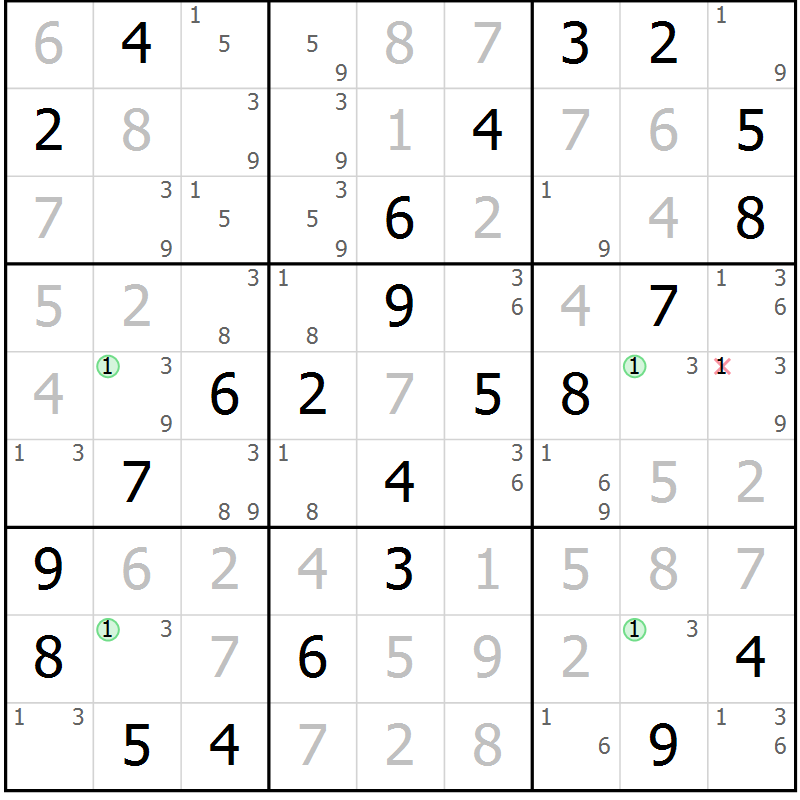 Position des candidats pour la solution de la Gr 33 page 36 du magazine de sudoku Virtuose n° 104
