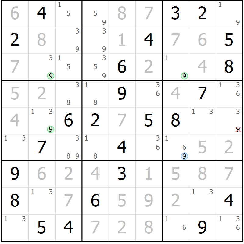 Position des candidats pour la solution de la Gr 33 page 36 du magazine de sudoku Virtuose n° 104