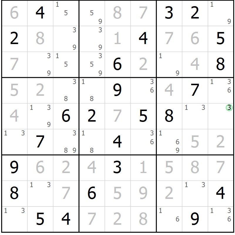 Position des candidats pour la solution de la Gr 33 page 36 du magazine de sudoku Virtuose n° 104
