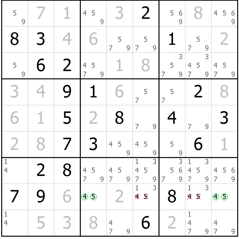 Position des candidats pour la solution de la Gr 34 page 37 du magazine de sudoku Virtuose n° 104