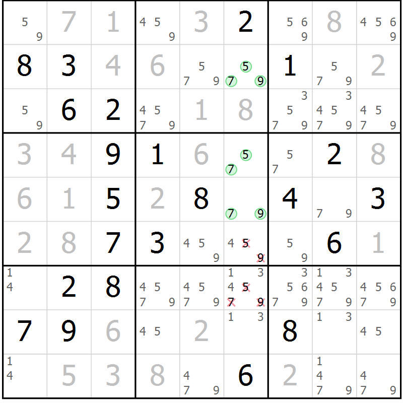Position des candidats pour la solution de la Gr 34 page 37 du magazine de sudoku Virtuose n° 104