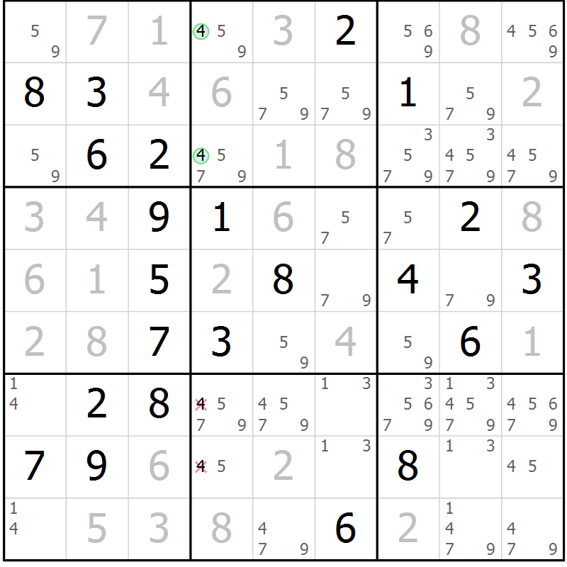 Position des candidats pour la solution de la Gr 34 page 37 du magazine de sudoku Virtuose n° 104