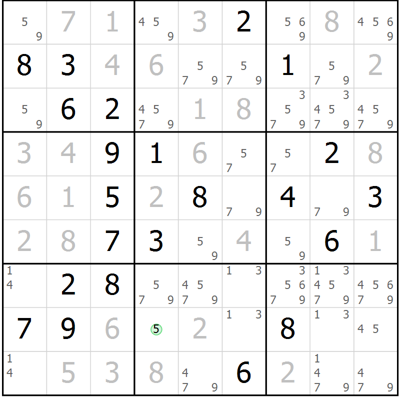 Position des candidats pour la solution de la Gr 34 page 37 du magazine de sudoku Virtuose n° 104