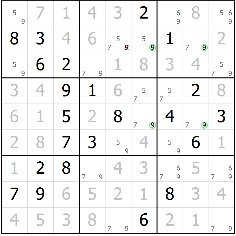 Position des candidats pour la solution de la Gr 34 page 37 du magazine de sudoku Virtuose n° 104