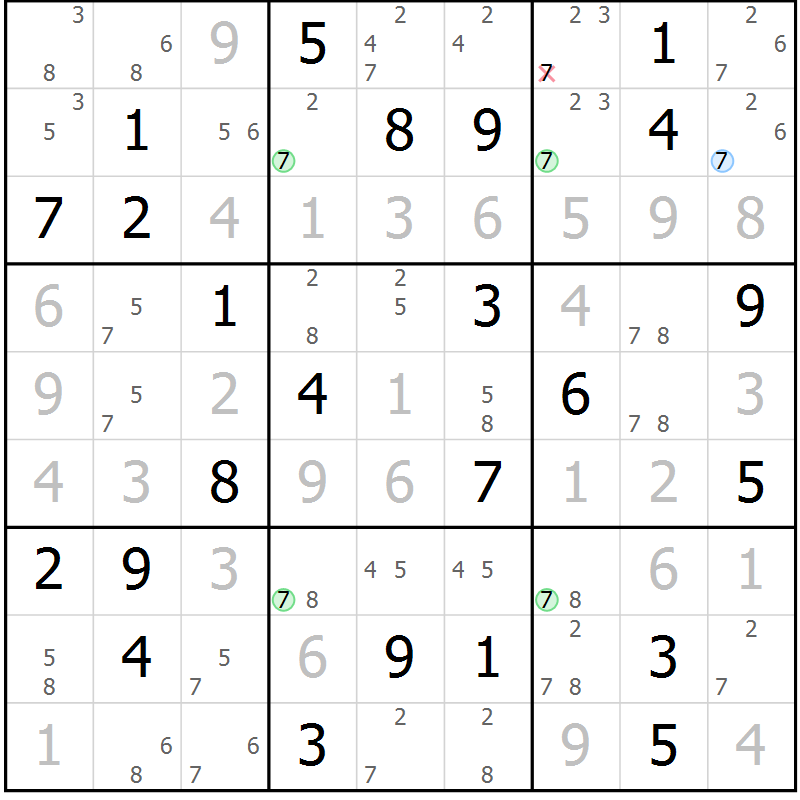 Position des candidats pour la solution de la Gr 35 page 38 du magazine de sudoku Virtuose n° 104