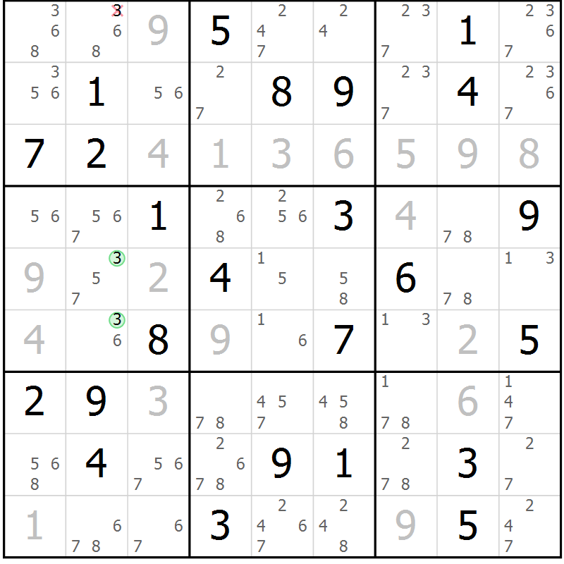 Position des candidats pour la solution de la Gr 35 page 38 du magazine de sudoku Virtuose n° 104