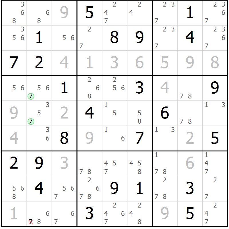 Position des candidats pour la solution de la Gr 35 page 38 du magazine de sudoku Virtuose n° 104