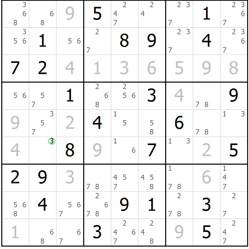 Position des candidats pour la solution de la Gr 35 page 38 du magazine de sudoku Virtuose n° 104