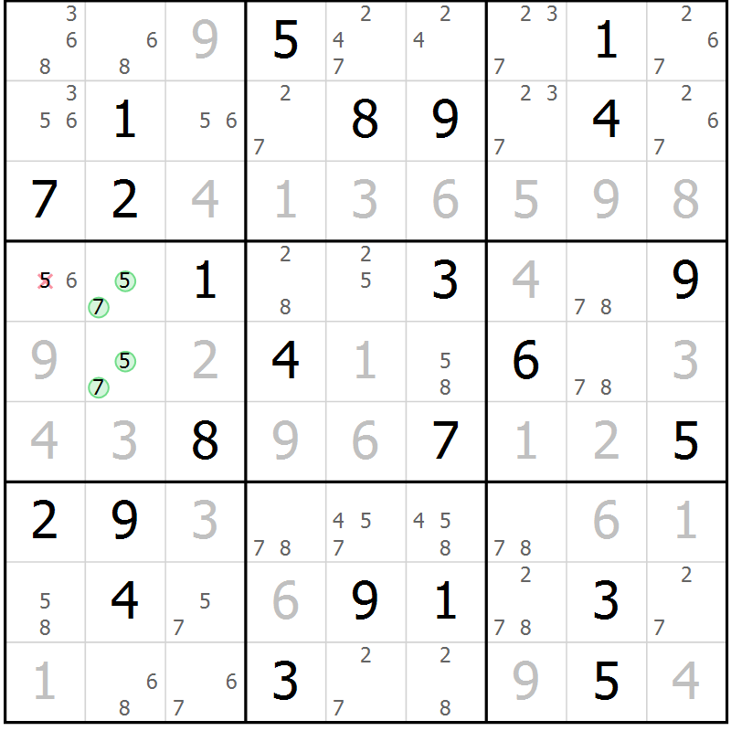 Position des candidats pour la solution de la Gr 35 page 38 du magazine de sudoku Virtuose n° 104