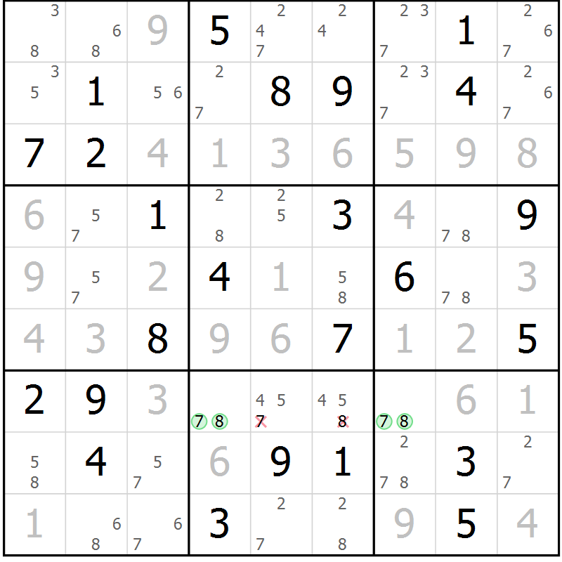Position des candidats pour la solution de la Gr 35 page 38 du magazine de sudoku Virtuose n° 104