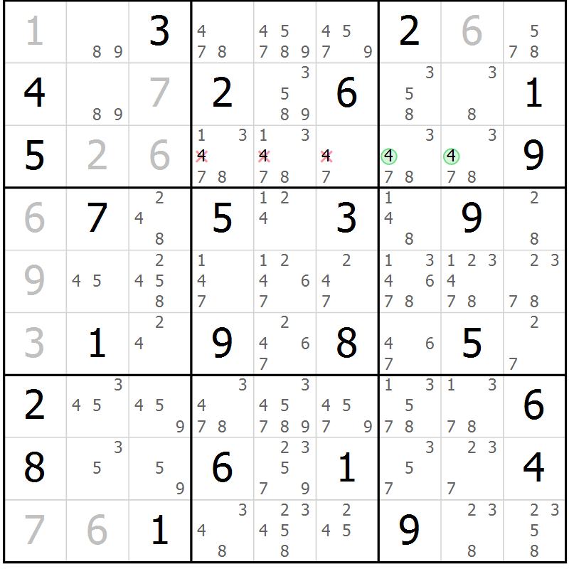 Position des candidats pour la solution de la Gr 36 page 39 du magazine de sudoku Virtuose n° 104