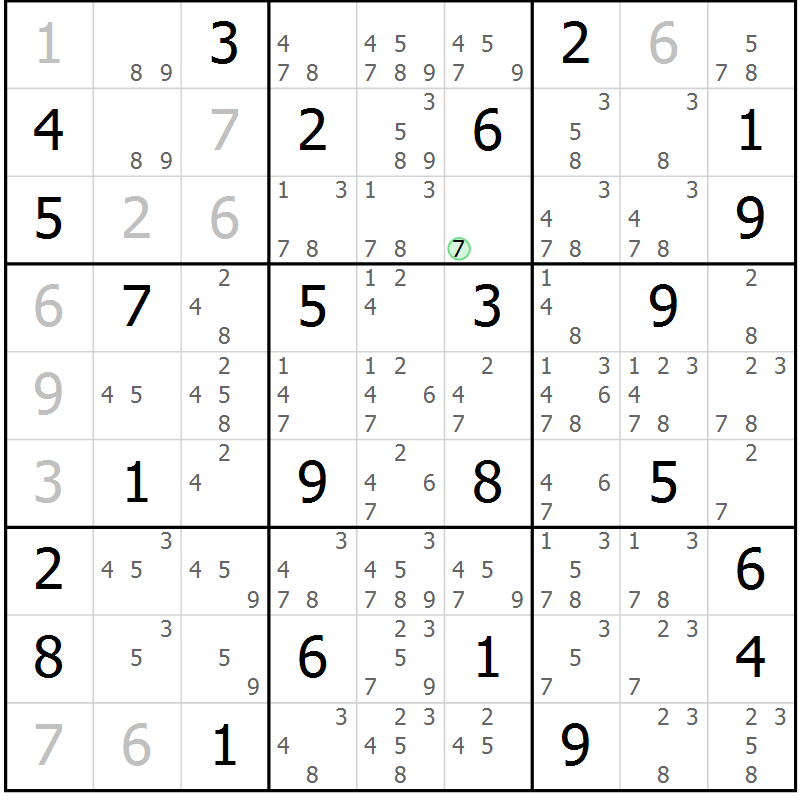 Position des candidats pour la solution de la Gr 36 page 39 du magazine de sudoku Virtuose n° 104