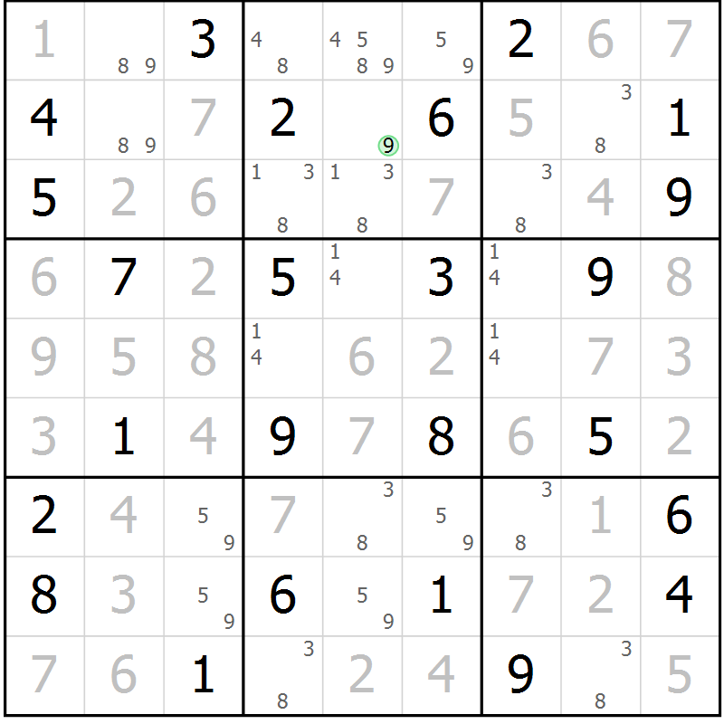 Position des candidats pour la solution de la Gr 36 page 39 du magazine de sudoku Virtuose n° 104
