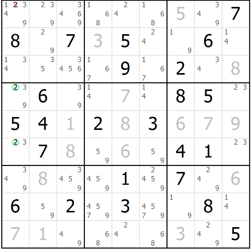 Position des candidats pour la solution de la Gr 37 page 40 du magazine de sudoku Virtuose n° 104