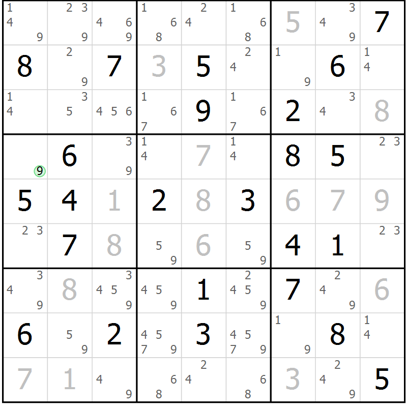 Position des candidats pour la solution de la Gr 37 page 40 du magazine de sudoku Virtuose n° 104