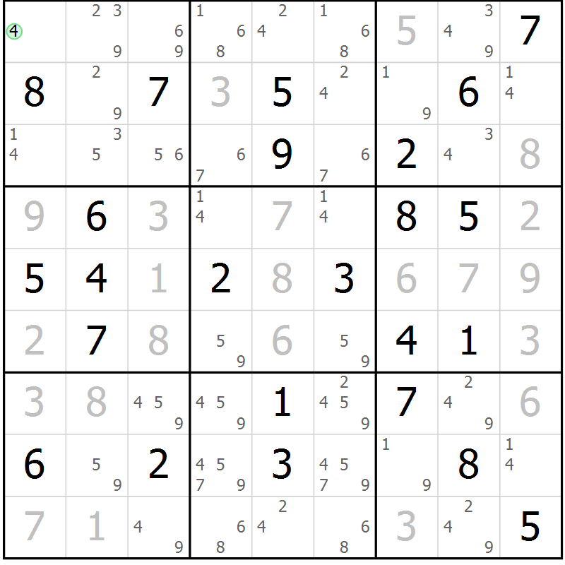 Position des candidats pour la solution de la Gr 37 page 40 du magazine de sudoku Virtuose n° 104