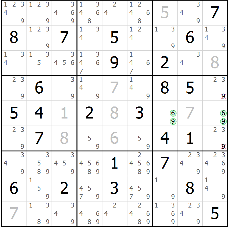 Position des candidats pour la solution de la Gr 37 page 40 du magazine de sudoku Virtuose n° 104