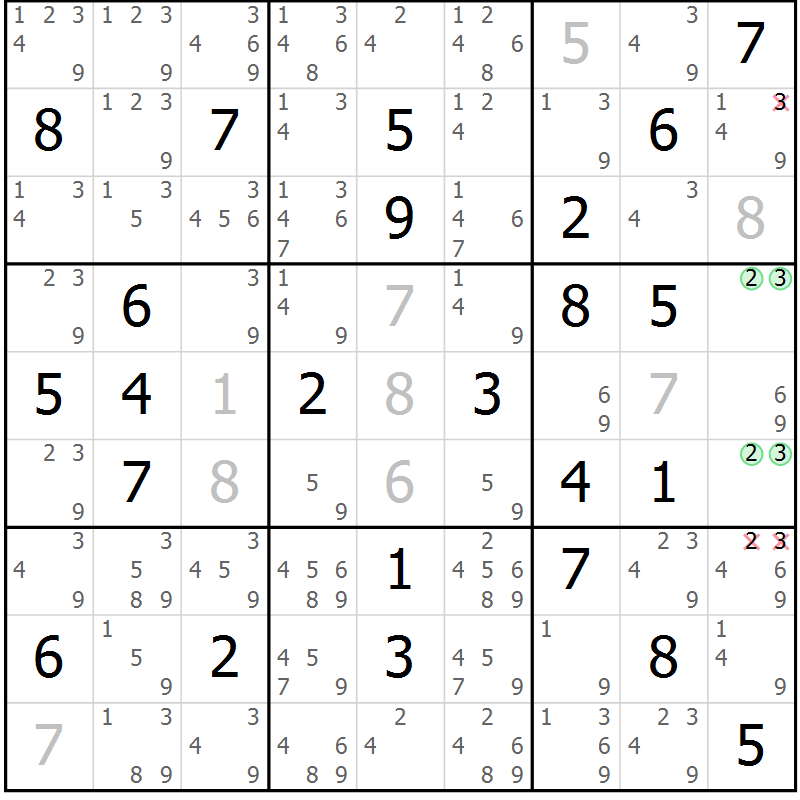 Position des candidats pour la solution de la Gr 37 page 40 du magazine de sudoku Virtuose n° 104