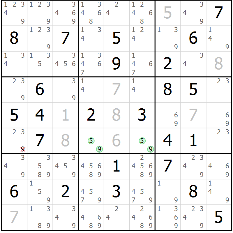 Position des candidats pour la solution de la Gr 37 page 40 du magazine de sudoku Virtuose n° 104