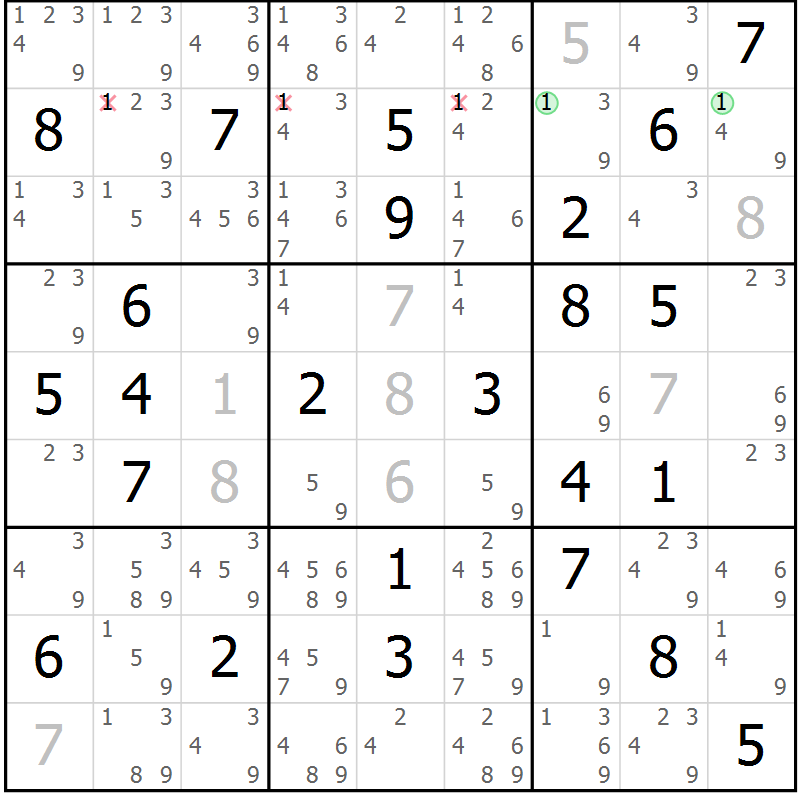 Position des candidats pour la solution de la Gr 37 page 40 du magazine de sudoku Virtuose n° 104