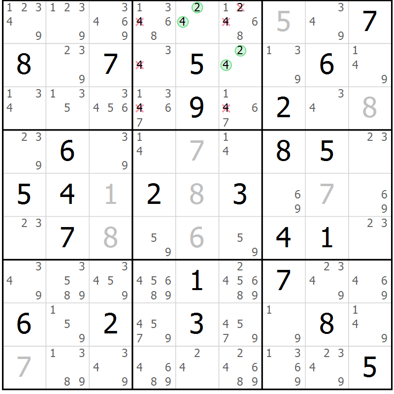 Position des candidats pour la solution de la Gr 37 page 40 du magazine de sudoku Virtuose n° 104