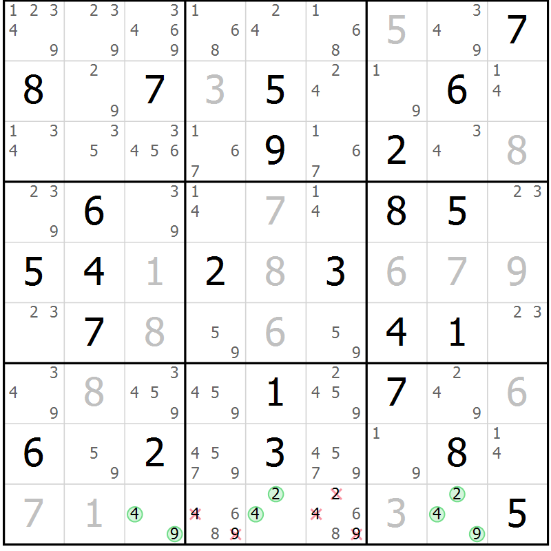 Position des candidats pour la solution de la Gr 37 page 40 du magazine de sudoku Virtuose n° 104
