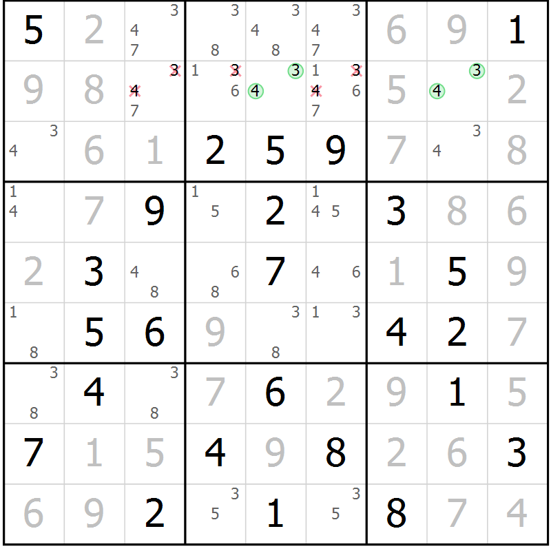 Position des candidats pour la solution de la Gr 39 page 42 du magazine de sudoku Virtuose n° 104