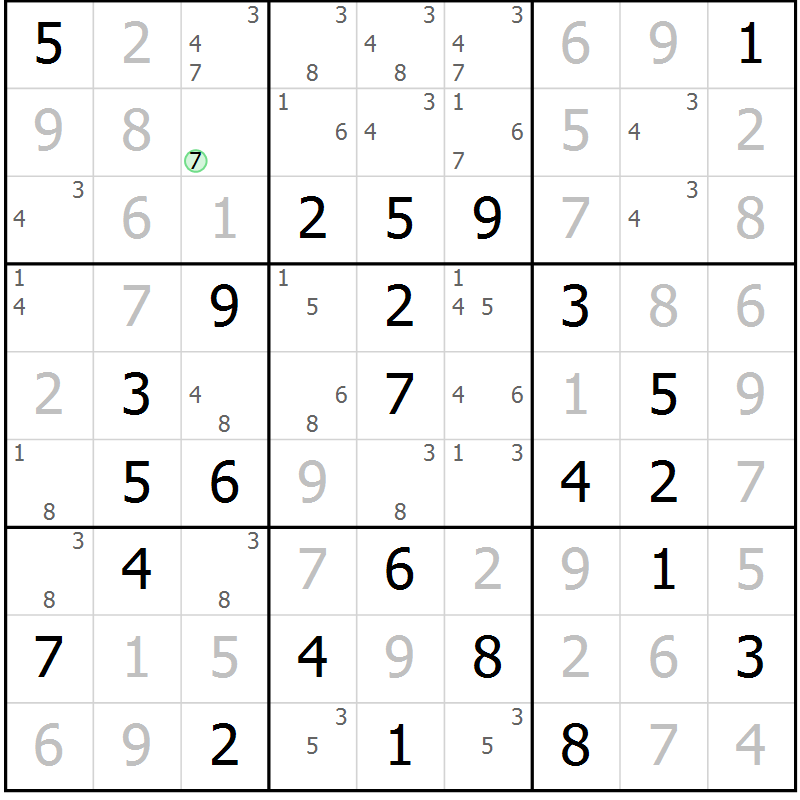 Position des candidats pour la solution de la Gr 39 page 42 du magazine de sudoku Virtuose n° 104