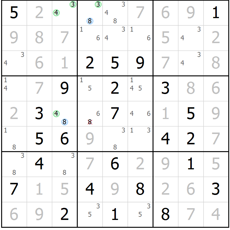 Position des candidats pour la solution de la Gr 39 page 42 du magazine de sudoku Virtuose n° 104