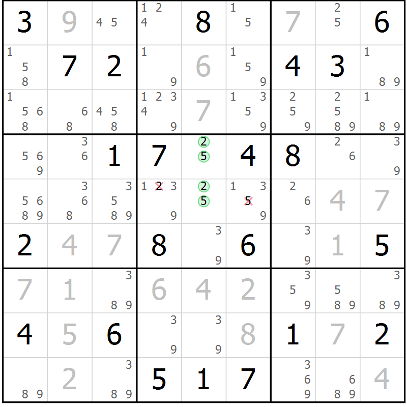 Position des candidats pour la solution de la Gr 4 page 7 du magazine de sudoku Virtuose n° 104