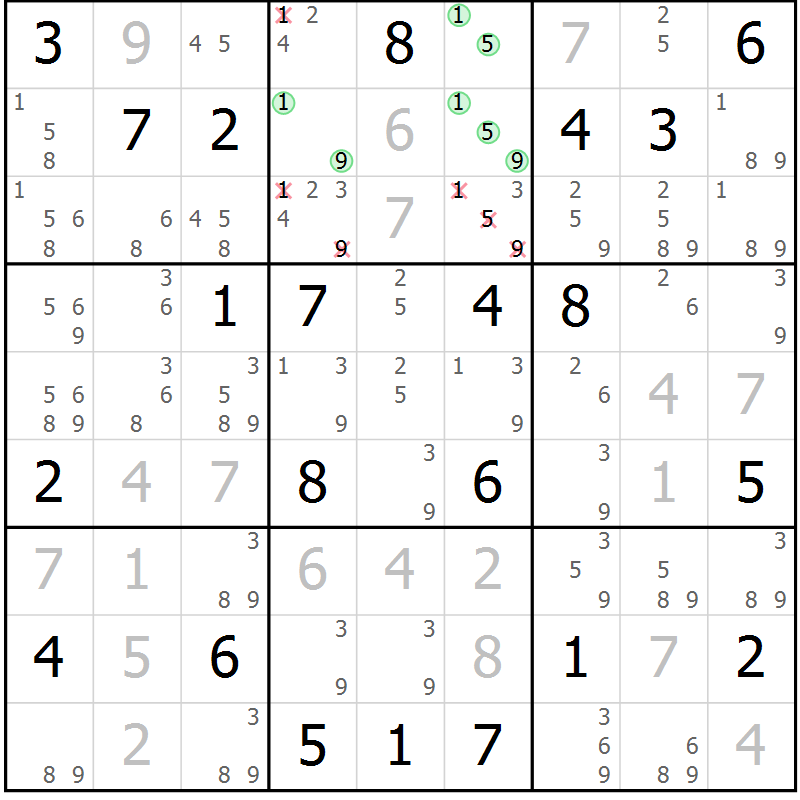 Position des candidats pour la solution de la Gr 4 page 7 du magazine de sudoku Virtuose n° 104