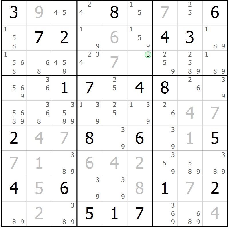 Position des candidats pour la solution de la Gr 4 page 7 du magazine de sudoku Virtuose n° 104