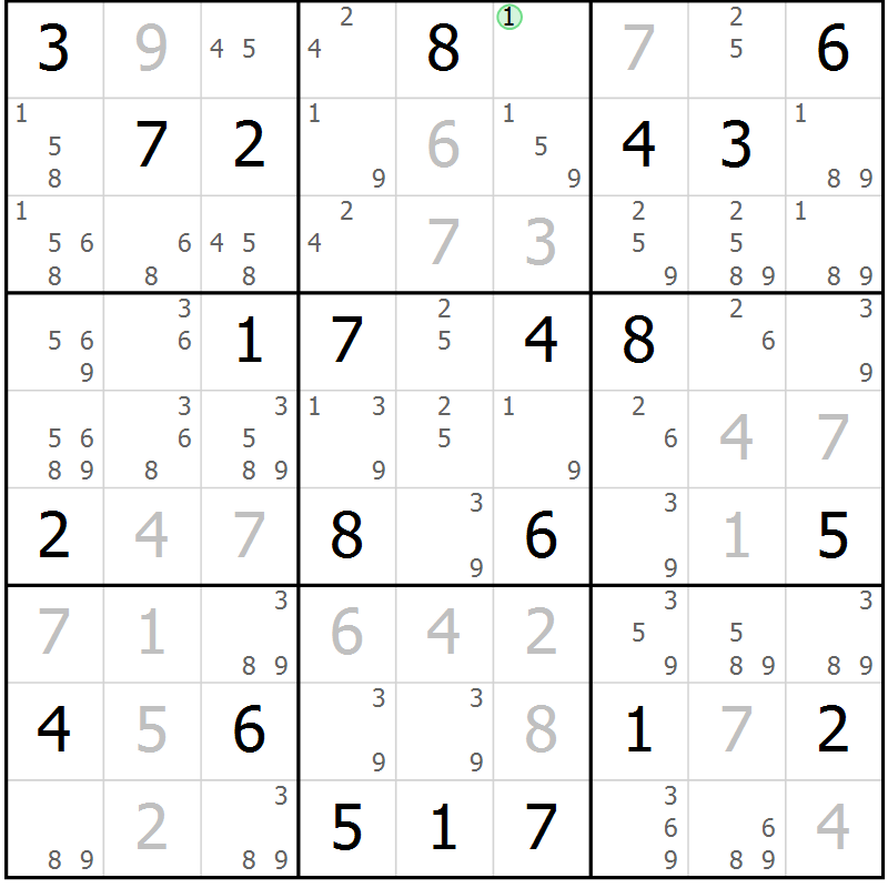 Position des candidats pour la solution de la Gr 4 page 7 du magazine de sudoku Virtuose n° 104