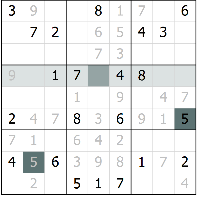 Position des candidats pour la solution de la Gr 4 page 7 du magazine de sudoku Virtuose n° 104