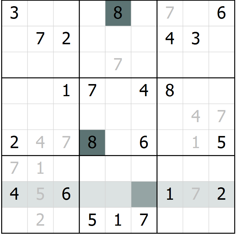 Position des candidats pour la solution de la Gr 4 page 7 du magazine de sudoku Virtuose n° 104