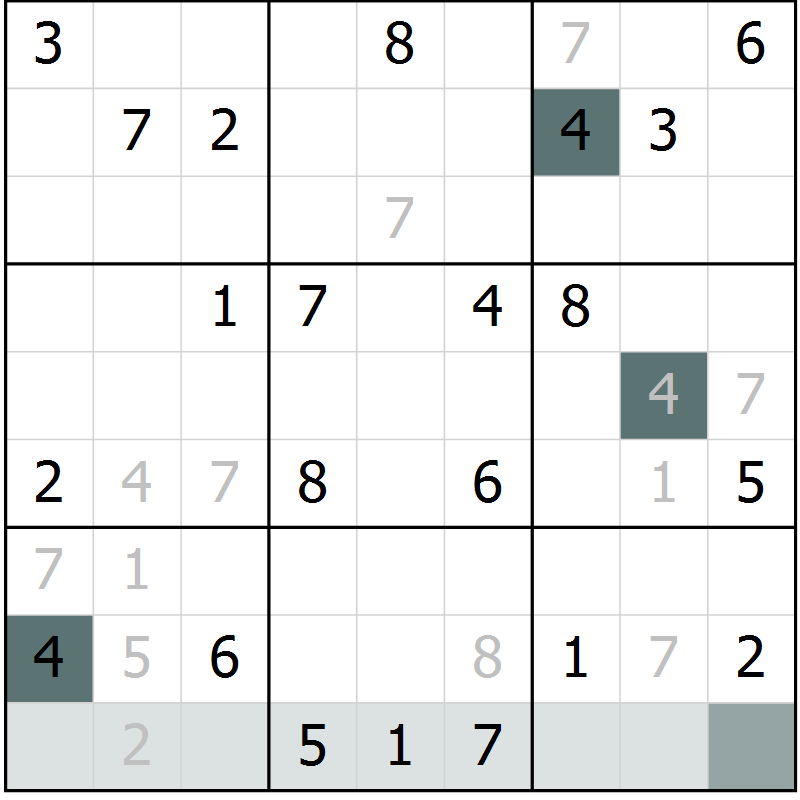 Position des candidats pour la solution de la Gr 4 page 7 du magazine de sudoku Virtuose n° 104