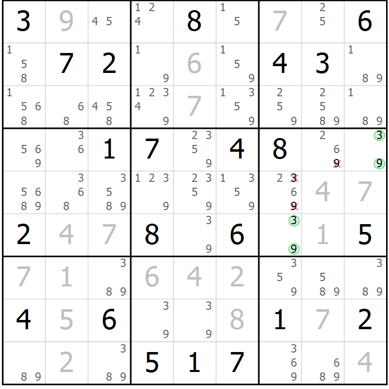 Position des candidats pour la solution de la Gr 4 page 7 du magazine de sudoku Virtuose n° 104