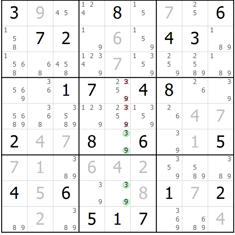 Position des candidats pour la solution de la Gr 4 page 7 du magazine de sudoku Virtuose n° 104