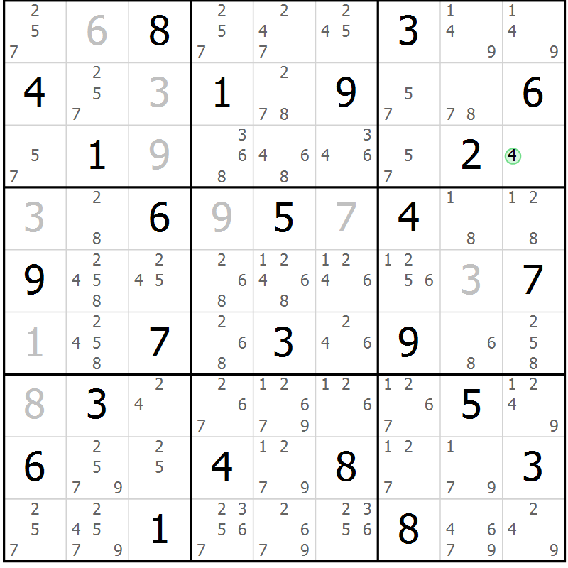 Position des candidats pour la solution de la Gr 40 page 43 du magazine de sudoku Virtuose n° 104