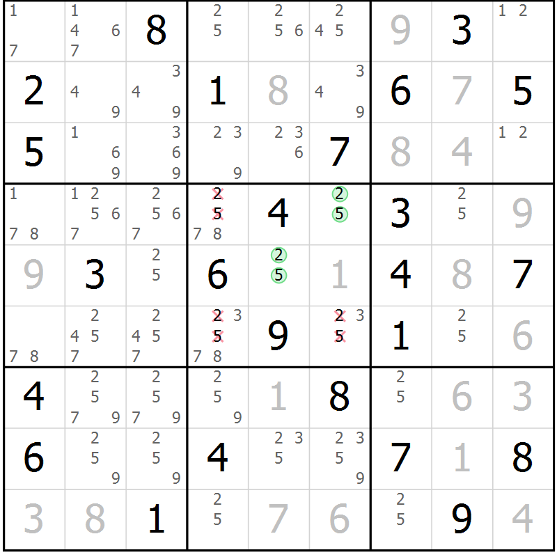 Position des candidats pour la solution de la Gr 41 page 44 du magazine de sudoku Virtuose n° 104