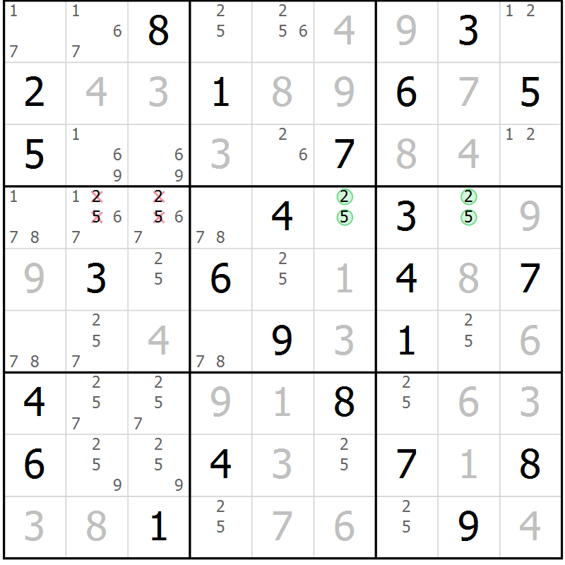 Position des candidats pour la solution de la Gr 41 page 44 du magazine de sudoku Virtuose n° 104