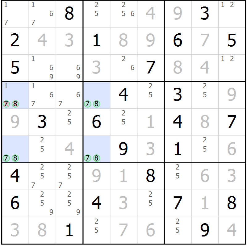 Position des candidats pour la solution de la Gr 41 page 44 du magazine de sudoku Virtuose n° 104
