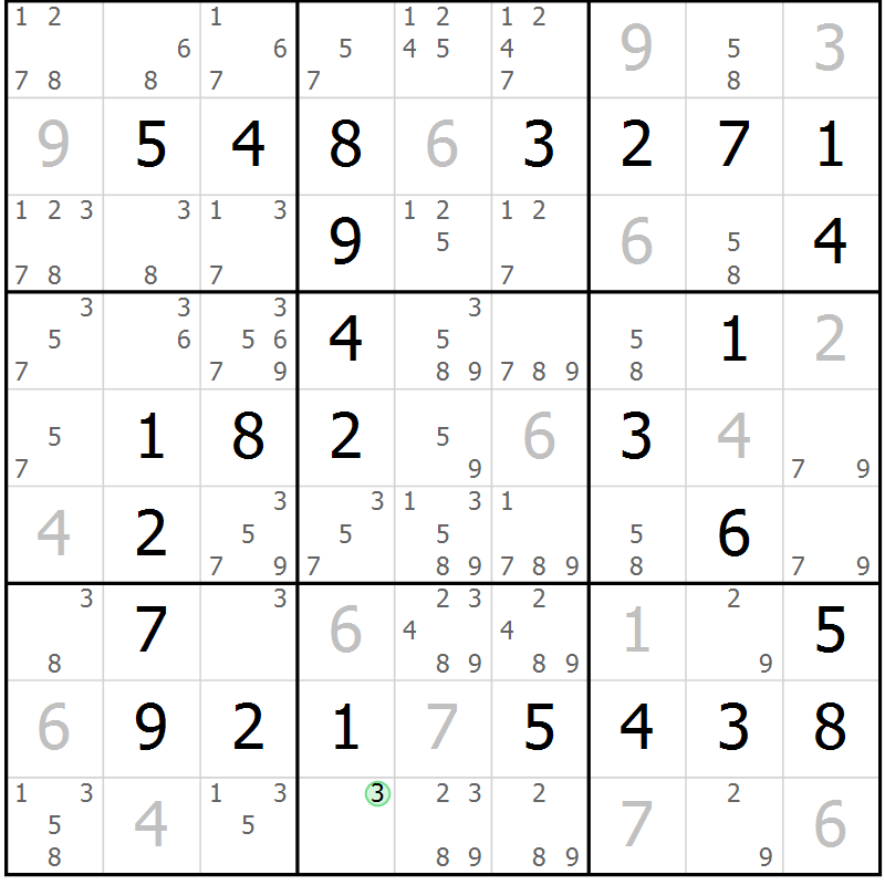 Position des candidats pour la solution de la Gr 42 page 45 du magazine de sudoku Virtuose n° 104