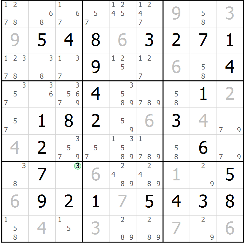Position des candidats pour la solution de la Gr 42 page 45 du magazine de sudoku Virtuose n° 104