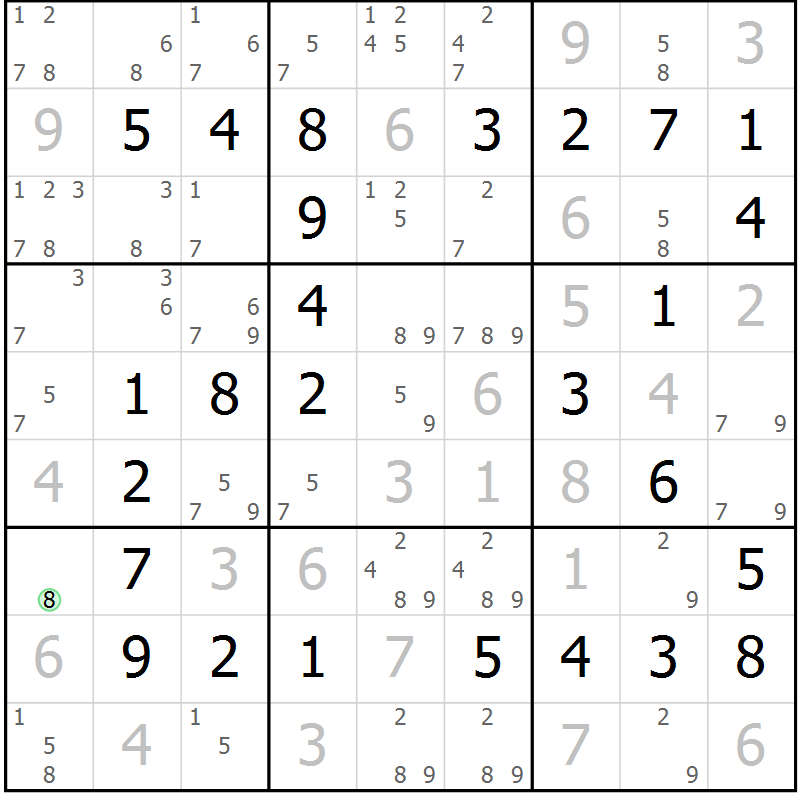 Position des candidats pour la solution de la Gr 42 page 45 du magazine de sudoku Virtuose n° 104