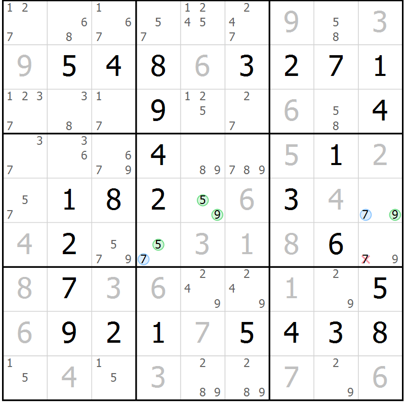 Position des candidats pour la solution de la Gr 42 page 45 du magazine de sudoku Virtuose n° 104