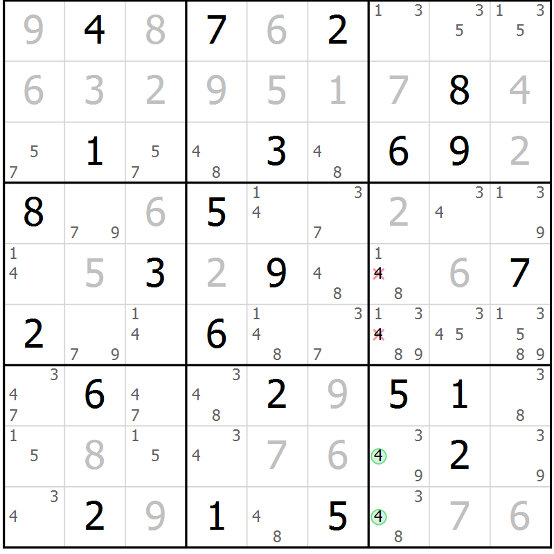 Position des candidats pour la solution de la Gr 43 page 46 du magazine de sudoku Virtuose n° 104
