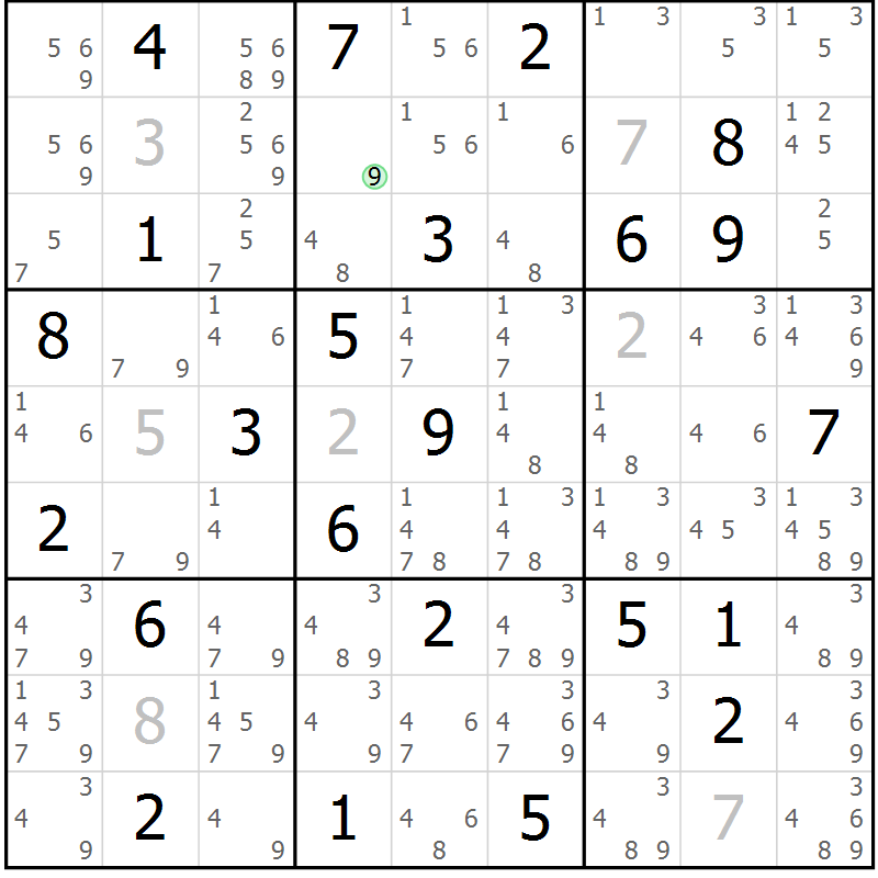 Position des candidats pour la solution de la Gr 43 page 46 du magazine de sudoku Virtuose n° 104
